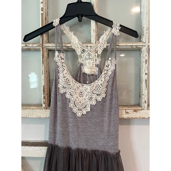 NWOT A’reve size medium maxi dress crocheted lace & tulle - Picture 2 of 4